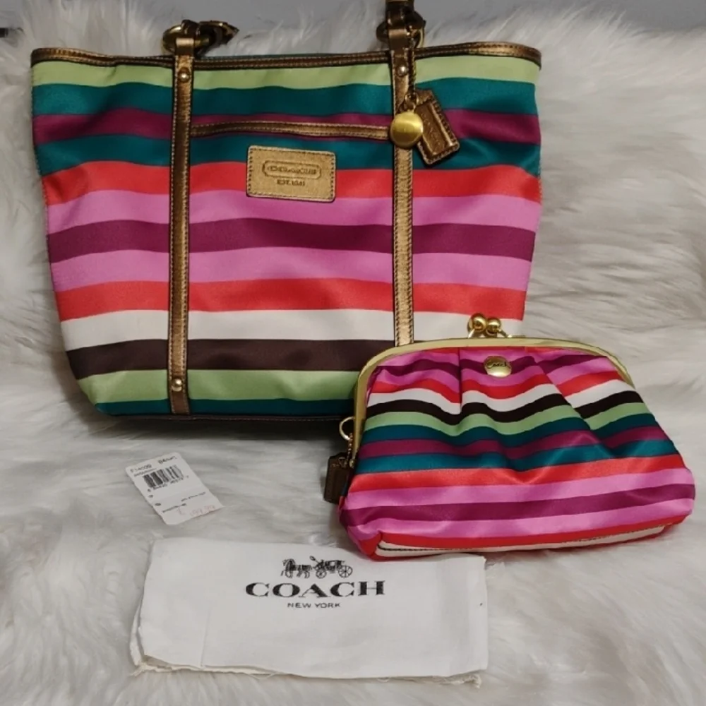 SALE! Coach (TOTE ONLY) Vintage Legacy Multicolor Striped Tote W Hangtags - Picture 11 of 11